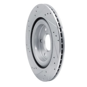 Jaguar S-Type Brake Rotor (1) - Rear Right - R1 Concepts - Drilled & Slotted - Silver - `06-`08